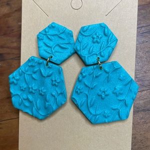 Metallic Blue Polymer Clay Drop Earrings
